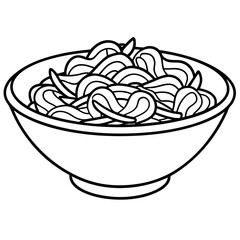 Coloring book illustration of spaghetti in a bowl in black and white

