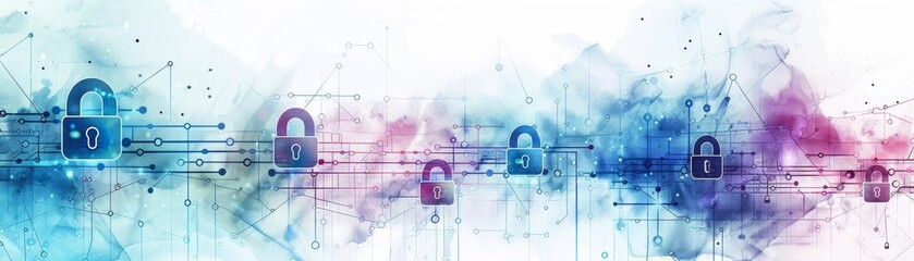 Naklejka premium Database access controlled by biometric safety, watercolor style, advanced security