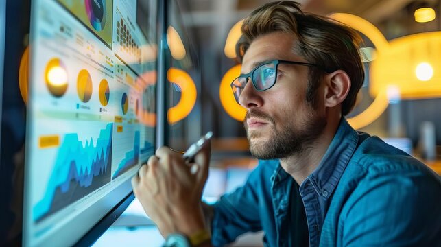 Data scientist explaining analytics report, watercolor style, datadriven insights