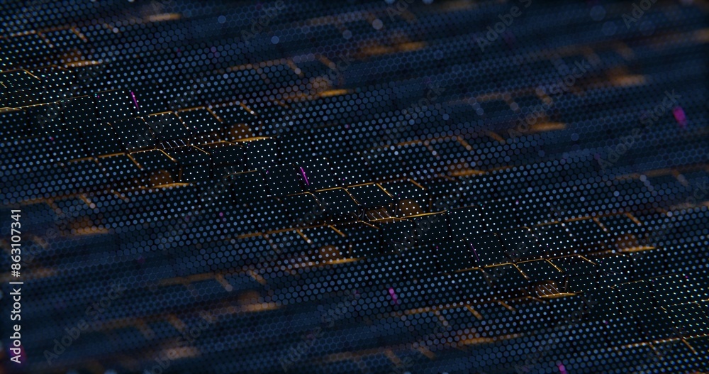 Poster 3d abstract render of dark cubes with neon highlights - futuristic geometric design