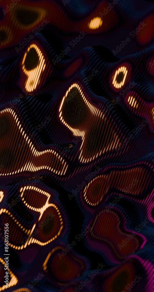 Poster 3D Abstract Render of Glowing Wavy Lines - Futuristic Geometric Design