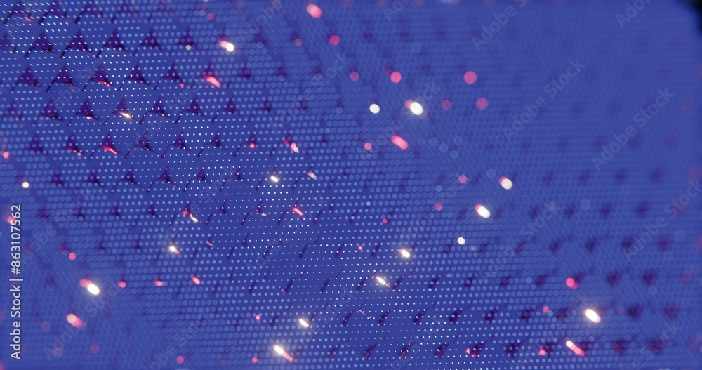 Poster 3D Abstract Render of Blue and Red Cubes with Dot Pattern - Futuristic Geometric Design