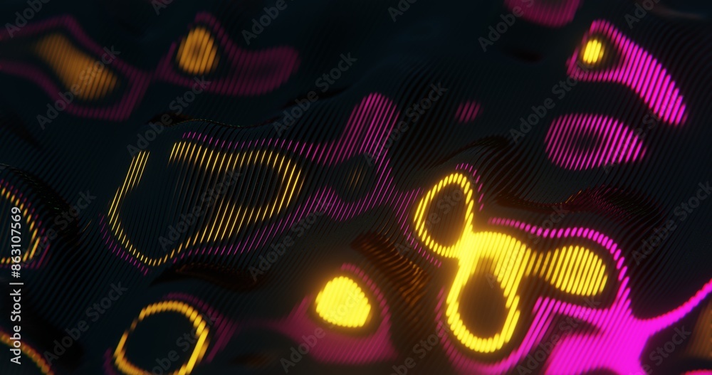 Poster 3D Abstract Render of Glowing Wavy Lines - Futuristic Geometric Design
