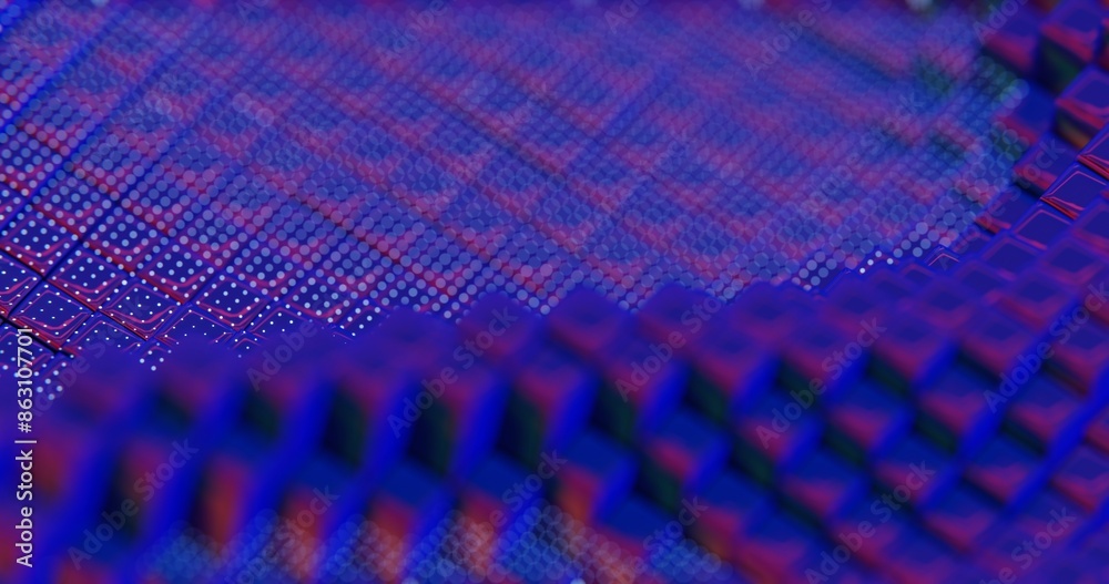 Poster 3d abstract render of blue cubes with dot pattern - futuristic geometric design