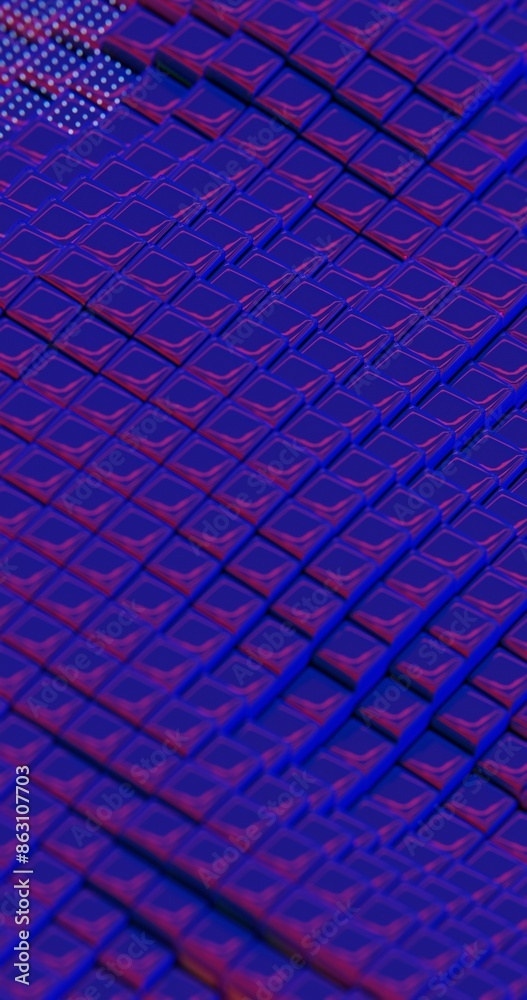 Poster 3d abstract render of blue cubes with dot pattern - futuristic geometric design