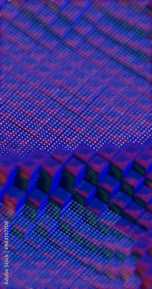 Poster 3D Abstract Render of Blue Cubes with Dot Pattern - Futuristic Geometric Design