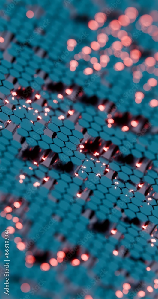 Poster Abstract 3D Hexagonal Grid with Glowing Highlights..