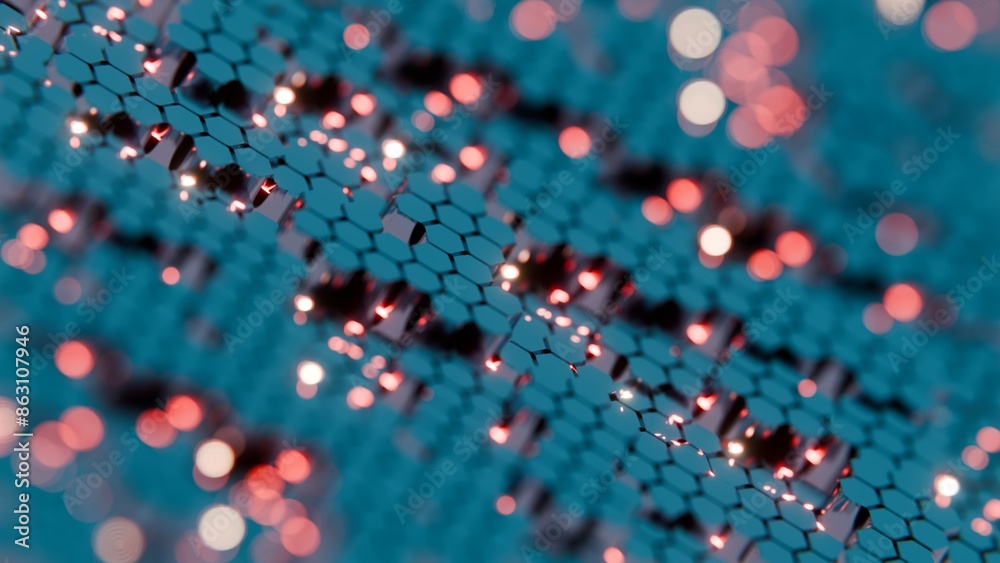 Poster Abstract 3D Hexagonal Grid with Glowing Highlights..