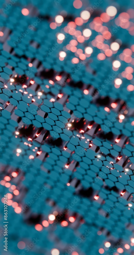 Poster Abstract 3D Hexagonal Grid with Glowing Highlights..