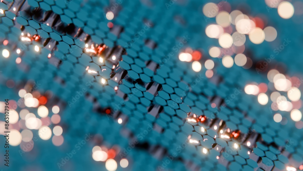 Poster Abstract 3D Hexagonal Grid with Glowing Highlights..