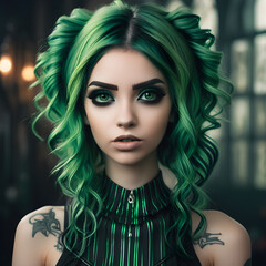 Fototapeta premium Una rebelde chica de pelo verde