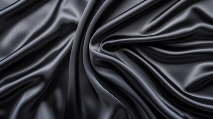 Obraz premium High-detail abstract art in dark tones, silk-like texture, black background, smooth lines, vertical composition, high contrast, detailed dark black fabric
