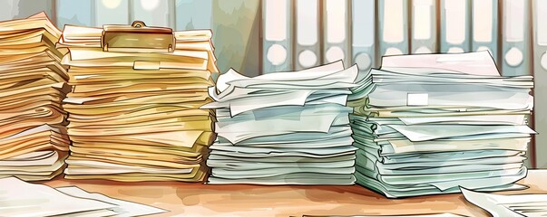 Online legal documents for bankruptcy filing, watercolor style, administrative process