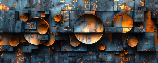 Abstract artful background with shapes and forms in the style of cubism, dark gray and light bronze, angular perspective, many lines, digital art techniques, wall painting effect, 4K, wallpaper