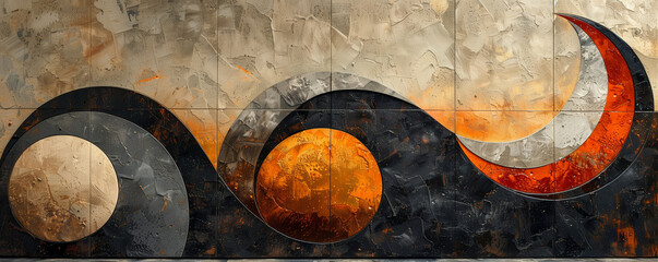 Abstract artful background with shapes and forms in the style of cubism, dark gray and light bronze, angular perspective, many lines, digital art techniques, wall painting effect, 4K, wallpaper