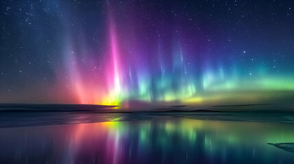 Stunning Northern Lights Aurora Borealis Over Calm Water Reflection Under Starry Night Sky