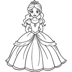Fototapeta premium dress, bride, woman, wedding, fashion, beauty, princess, child, vector, people, illustration, person, gown, cartoon, model, hair, elegance, fairy, lady, studio, costume, flower, one, long, smile