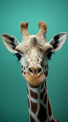 Vertical portrait of wild giraffe with green gradient background