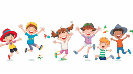 Fototapeta premium set of happy kids cutout