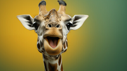 Giraffe with happy face with green gradient background