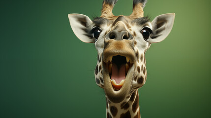 Howling wild giraffe with green gradient background.