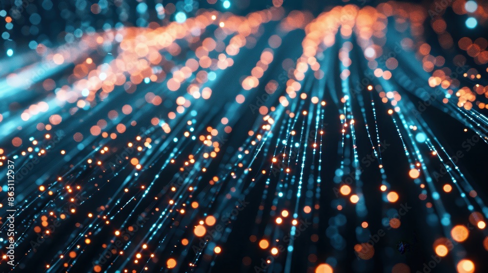 Fototapete abstract background featuring bokeh lights and fiber optics in vibrant colors, creating a dynamic an