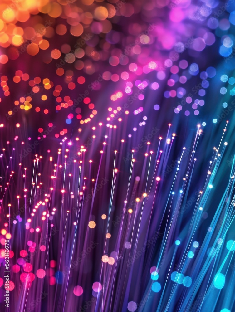 Fototapete colorful abstract background featuring glowing fiber optic lights in various vibrant hues, creating 
