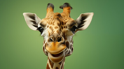 Giraffe with smart face with green gradient background for offer.