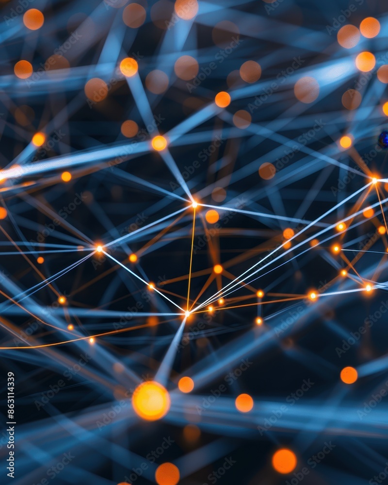 Fototapete Abstract network connections with glowing nodes, representing technology and data communication.