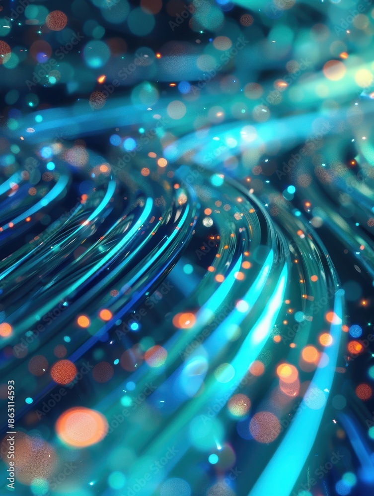 Poster Abstract image of glowing light trails and bokeh effects, creating a dynamic and colorful visual representation of motion and energy.