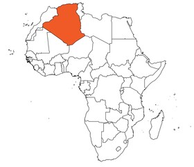 Map of the continent of Africa with country borders. Map of Algeria