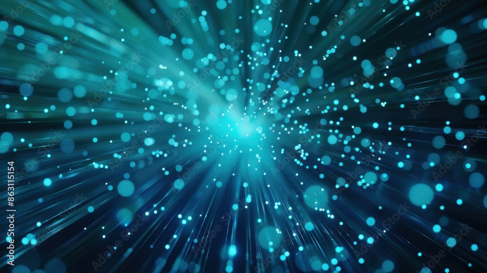 Poster abstract futuristic blue light particles burst in motion. dynamic technology or science energy backg