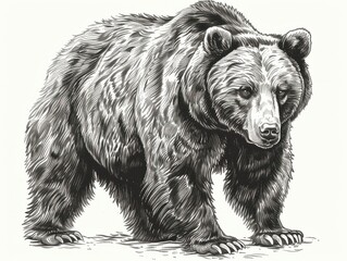 Brown bear illustration, drawing, engraving, ink, line art, vector