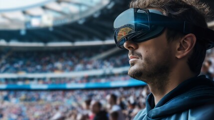 immersive soccer experience at manchester city stadium with ar headset amidst cheering fans