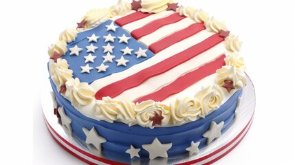 Obraz premium Patriotic Cake Decorated with American Flag and Red, White, Blue Icing for Independence Day 