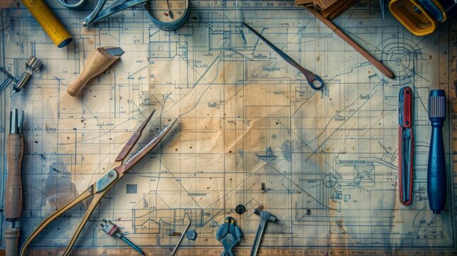 A table with tools and a map