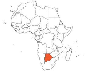 Map of the continent of Africa with country borders. Map of Botswana