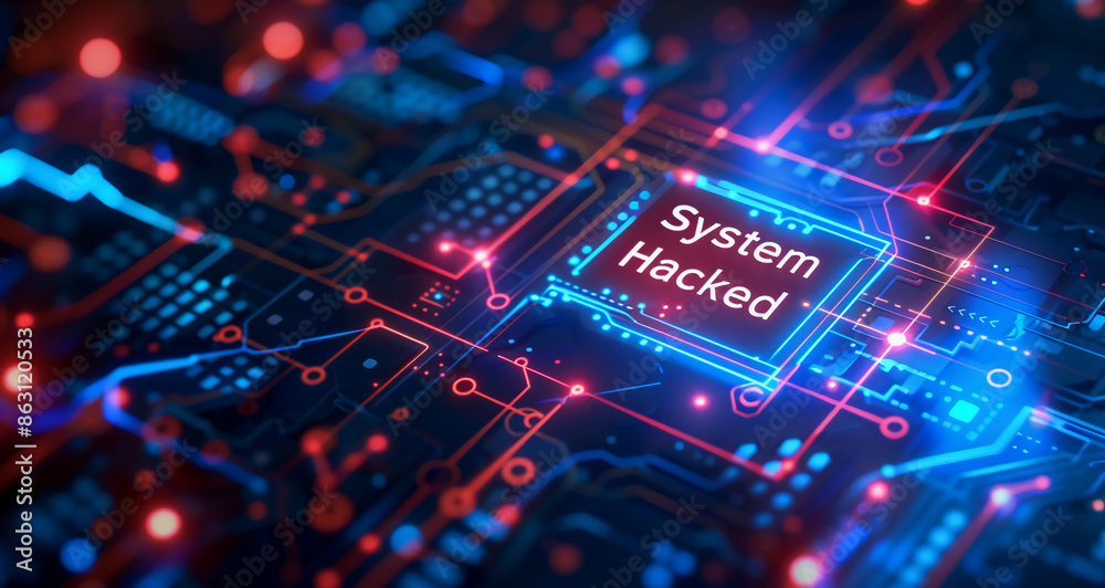 Wall mural stock image of a computer virus attacking the system's mainframe, concept of hacking a system and do