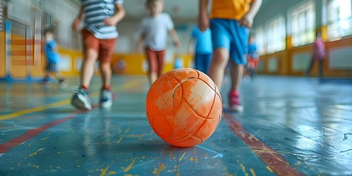 Children playing ball in a lively physical education class at a school. Concept Physical Education, Children, School Activities, Playful Learning, Sports Skills