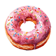 pink glaze donut in white background with watercolor style