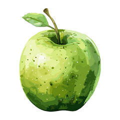 green apple in white background with watercolor style