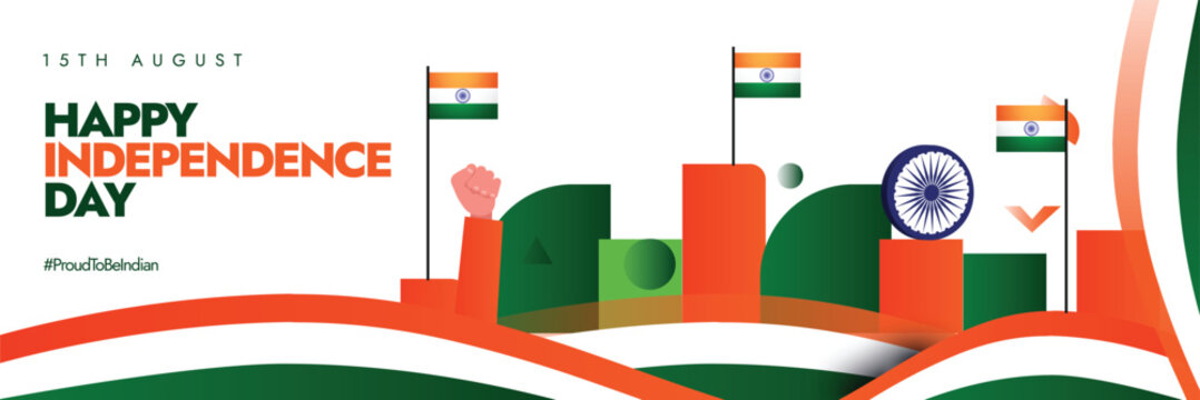 15th August Indian independence day celebration background. Independence day of India celebration cover banner, social media post with its flag, abstract art design in flag colours. India banner, post