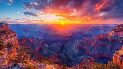 Fototapeta premium Sunrise Over the Grand Canyon, USA - Capturing the majestic Grand Canyon at dawn with vibrant colors lighting up the sky.