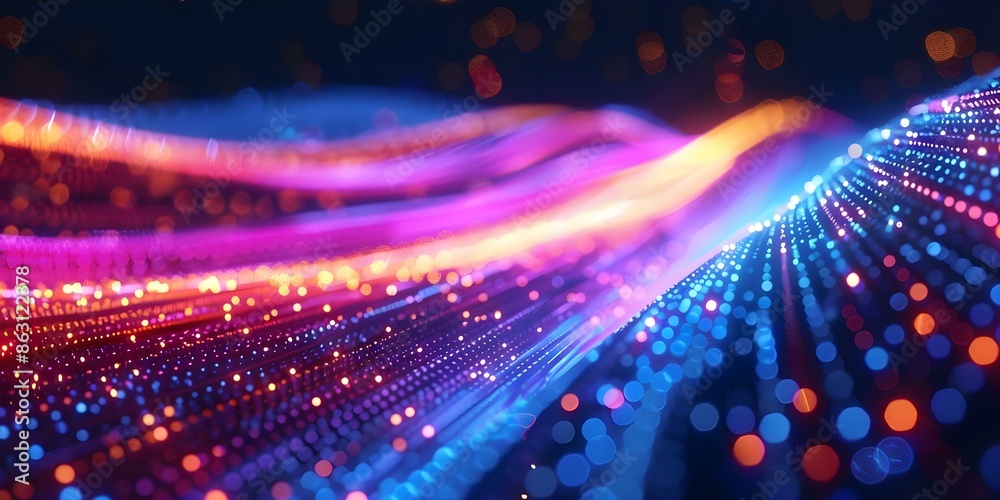 Poster pulsating neon lights in abstract technology background signifying digital information flow. concept