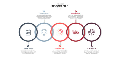 infographic elements template, business concept with 5 steps, workflow layout, icons, diagram, report, web design. Creative, vector, illustration.