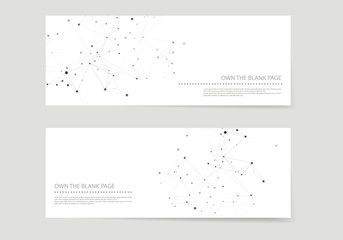 Vector cover brochures with connect lines and dots. Banner template for technology. Modern network science design