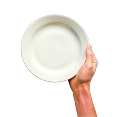 Hand holding with plate Isolated on transparent background