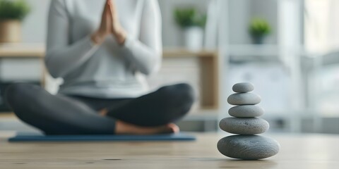 Tranquil retreat with corporate wellness programs emphasizing stress reduction through mindfulness. Concept Corporate Wellness, Stress Reduction, Mindfulness, Tranquil Retreats