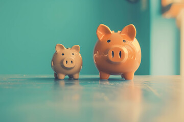 Fototapeta premium Growth and profits from business and investment concept, diversification or asset allocation in stock and fund, dividend and passive income from investment, small and big piggy bank