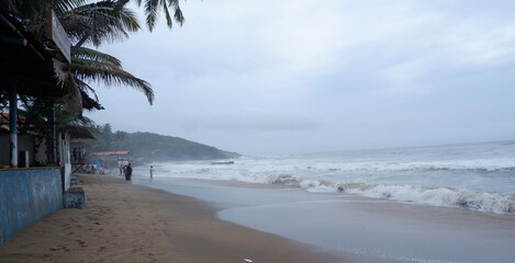 Beautiful view of crowd less or empty Anjuna beach in monsoon.